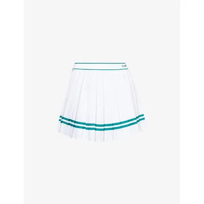 Sporty And Rich Womens White Alpine Italic Logo Pleated Stretch-woven Mini Skirt