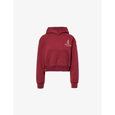 Sporty And Rich Womens Ivy Embroidered-branding Cotton-jersey Hoody Merlot