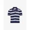 Sporty And Rich Womens Dark Navy White Josie Striped Silk And Cotton-blend Polo Shirt In Multi