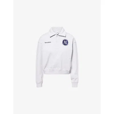 SPORTY AND RICH WOMENS HEATHER GRAY MAJOR LEAGUE POLO-COLLAR COTTON-JERSEY SWEATSHIRT