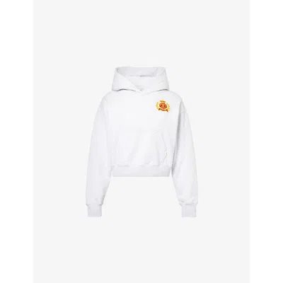 Sporty And Rich Womens Ny Crest Cropped Cotton-jersey Hoody Heather Gray