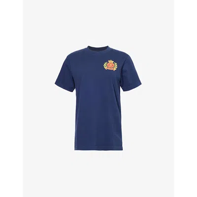 Sporty And Rich Womens Ny Crest Round-neck Cotton-jersey T-shirt Navy