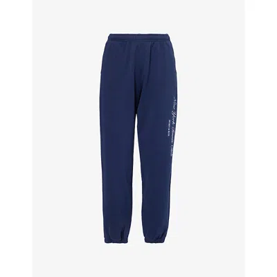 Sporty And Rich Womens Dark Navy Ny Tennis Club Elasticated-cuffs Cotton-jersey Jogging Bottoms Xl In Blue