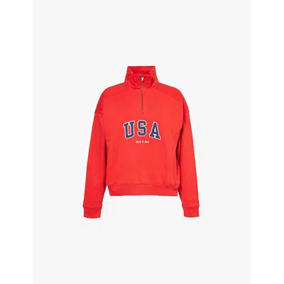 Sporty And Rich Womens Sports Red Oly Usa High-neck Cotton-jersey Sweatshirt In Red