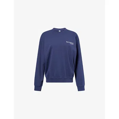 Sporty And Rich Womens Dark Navy Play Tennis Round-neck Cotton-jersey Sweatshirt Xl In Blue