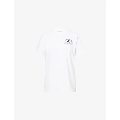 Sporty And Rich Womens Riding Polo Club Logo-print Cotton-jersey T-shirt White
