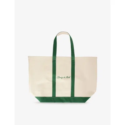 Sporty And Rich Womens Natural/forest Green Serif Logo Large Canvas Tote Bag In Red