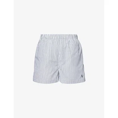 Sporty And Rich Womens Forest Striped Striped Drawstring Cotton-poplin Shorts In Blue
