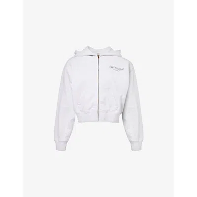 Sporty And Rich Womens Heather Gray The Carlyle Script Cropped Zip-through Cotton-jersey Hoody