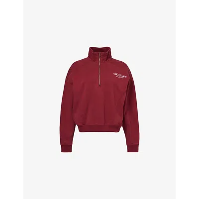 Sporty And Rich Womens Merlot The Carlyle Script Quarter-zip Cotton-jersey Sweatshirt