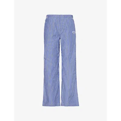 Sporty And Rich Womens Navy White The Carlyle Script Striped Cotton Pyjama Trousers