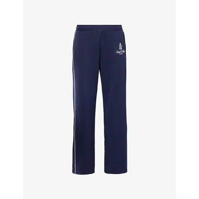 Sporty And Rich Womens Vendome Brand-embroidery Straight-leg Mid-rise Woven-blend Jogging Bottoms Navy