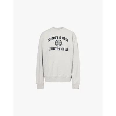Sporty And Rich Womens Heather Gray Wall Varsity Cotton-blend Jersey Sweatshirt