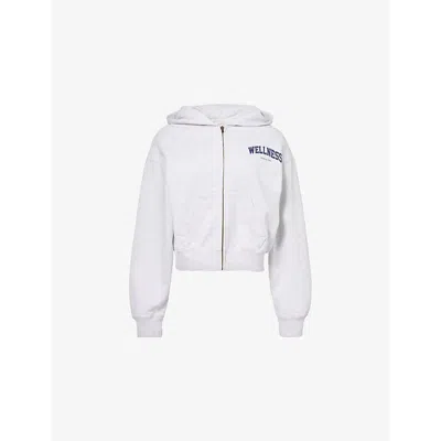 Sporty And Rich Womens Heather Gray Wellness Ivy Cropped Zip-through Cotton-jersey Hoody