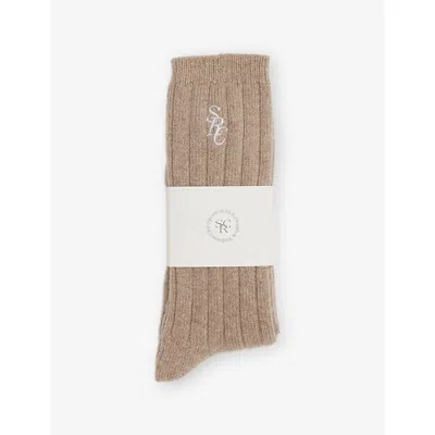 Sporty And Rich Womens Tapioca Wool And Cashmere-blend Ankle Socks In Brown