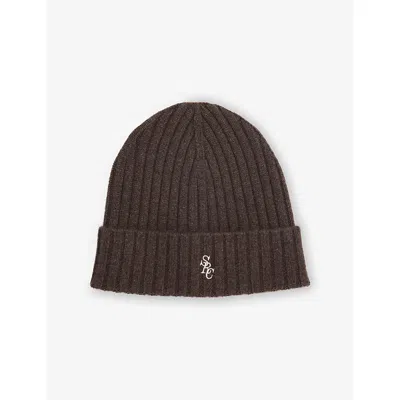 Sporty And Rich Womens Toffee Embroidered-logo Cashmere-blend Beanie In Brown