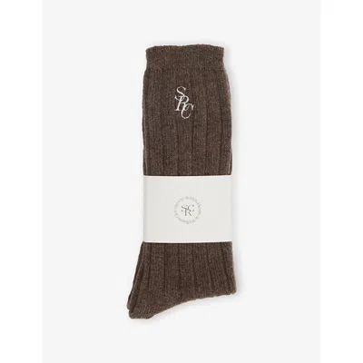 Sporty And Rich Womens Toffee Wool And Cashmere-blend Ankle Socks In Brown