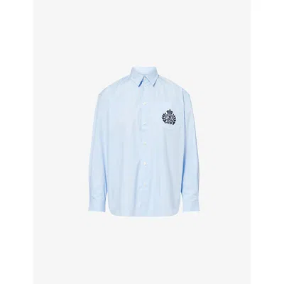 Sporty And Rich Womens Oversized Riding Embroidered Cotton-poplin Shirt Washed Hydrangea Xs