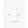 Sporty And Rich Womens White Dark Navy Ruby Serif Logo Mini Cable-knit Polo Shirt In Multi