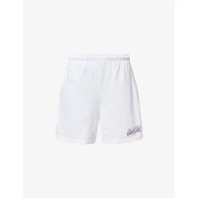 Sporty And Rich Womens Drawstring Brand-print Cotton-jersey Shorts White