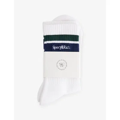 Sporty And Rich Womens White Forest Dark Navy Tenserif-logo Cotton Blend Socks