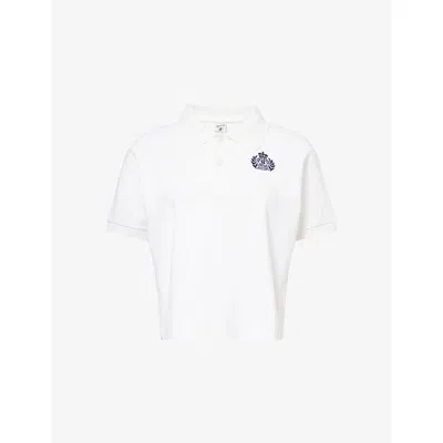 SPORTY AND RICH WOMENS WHITE H&W CREST EMBROIDERED COTTON-PIQUÉ POLO SHIRT XL