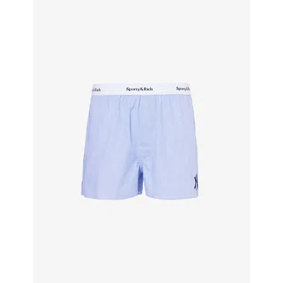 Sporty And Rich Womens New York Yankees Striped Cotton Boxers White Light Blue Stripe