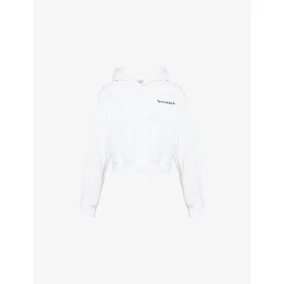 Sporty And Rich Womens White Logo-print Relaxed-fit Cotton-blend Hoody Xs