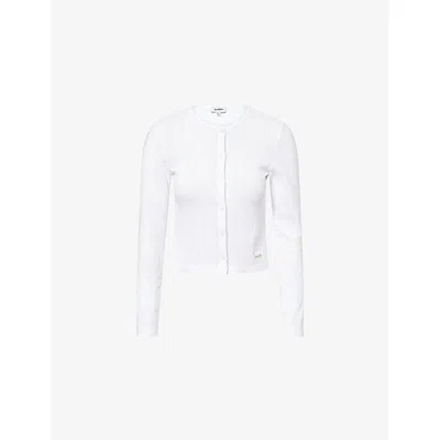 Sporty And Rich Womens White Logo-patch Pointelle Cotton Cardigan