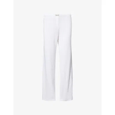 Sporty And Rich Womens White Logo-patch Pointelle Cotton Trousers