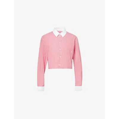 Sporty And Rich Womens Cropped Striped Cotton-poplin Shirt White Red