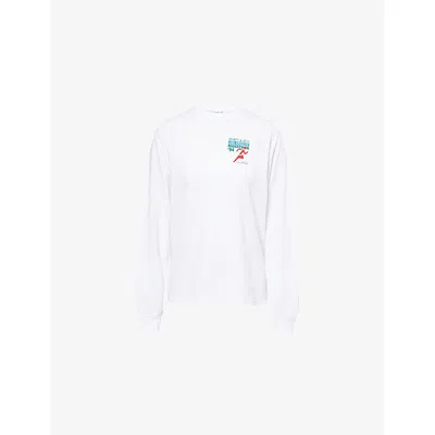 Sporty And Rich Womens White Sports Marathon Long-sleeve Cotton-jersey Top
