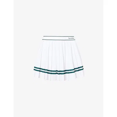 Sporty And Rich Womens White/forest Serif-logo Pleated Woven Mini Skirt In Multi