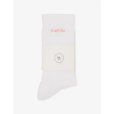 Sporty And Rich Womens White/rose Juicy Script Brand-embroidered Cotton-blend Socks