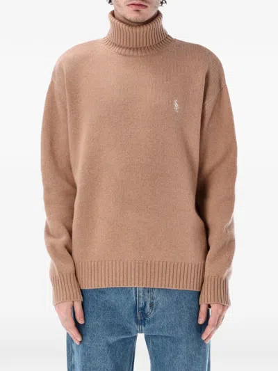 Sporty And Rich Src Turtleneck Logo-embroidered Sweater In Brown