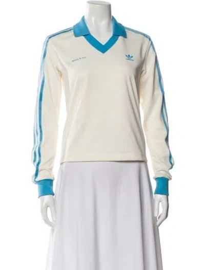 Pre-owned Sporty & Rich X Adidas V-neck Long Sleeve Polo In White