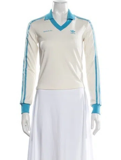 Pre-owned Sporty & Rich X Adidas V-neck Long Sleeve Polo In White