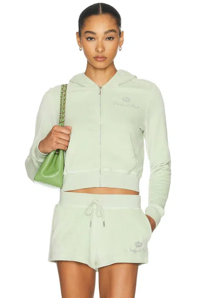 Sporty And Rich X Juicy Couture Script Velour Zip Hoodie In Green
