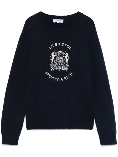 Sporty And Rich X Le Bristol Paris Crest-embroidered Sweater In Blue