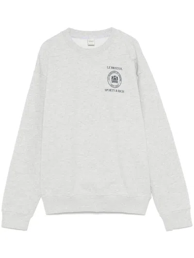 Sporty And Rich X Le Bristol Paris Crest Seal-print Sweatshirt In Grey