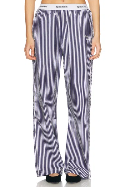 Sporty And Rich X Le Bristol Paris Faubourg Pajama Pant In Navy & White