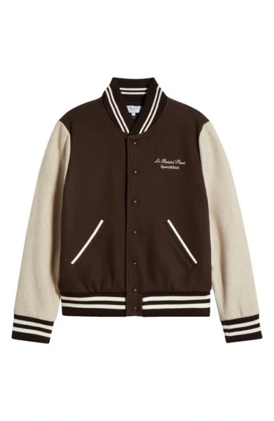 Sporty And Rich Sporty & Rich X Le Bristol Paris Faubourg Varsity Jacket In Chocolate