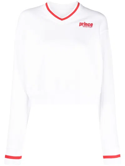 Sporty And Rich Logo-embroidered V-neck Sweatshirt In White