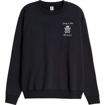 Sporty And Rich Sporty & Rich X The Carlyle Crest Cotton Fleece Graphic Hoodie In Black