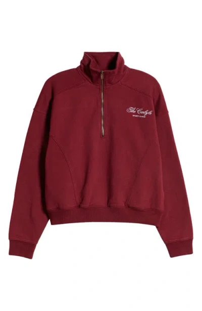 Sporty And Rich Sporty & Rich X The Carlyle Embroidered Quarter Zip Sweatshirt In Merlot