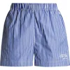 Sporty And Rich Sporty & Rich X The Carlyle Embroidered Stripe Cotton Poplin Boxer Shorts In Blue