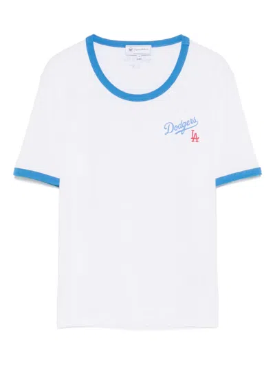 Sporty And Rich X La Dodgers Serif Ringer Tee In White/paris Blue