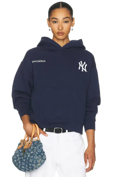Sporty And Rich X Yankees Curve Hoodie In Blue