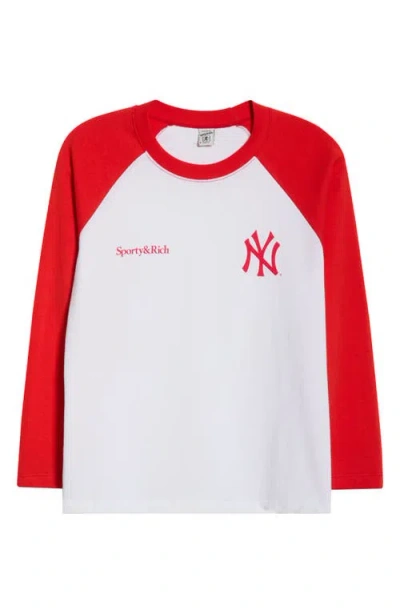 Sporty And Rich Baseball T-shirt With Raglan Contrast Sleeves In Red