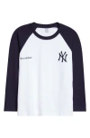Sporty And Rich Womens White Navy Yankees Baseball Long-sleeves Cotton-jersey T-shirt In Multicolor